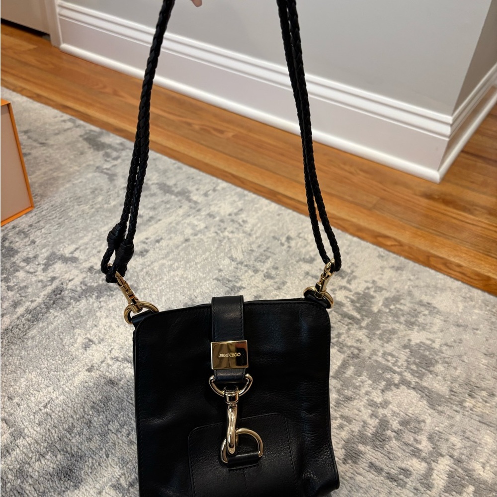 Jimmy Choo Black Leather Crossbody with Gold Hardware